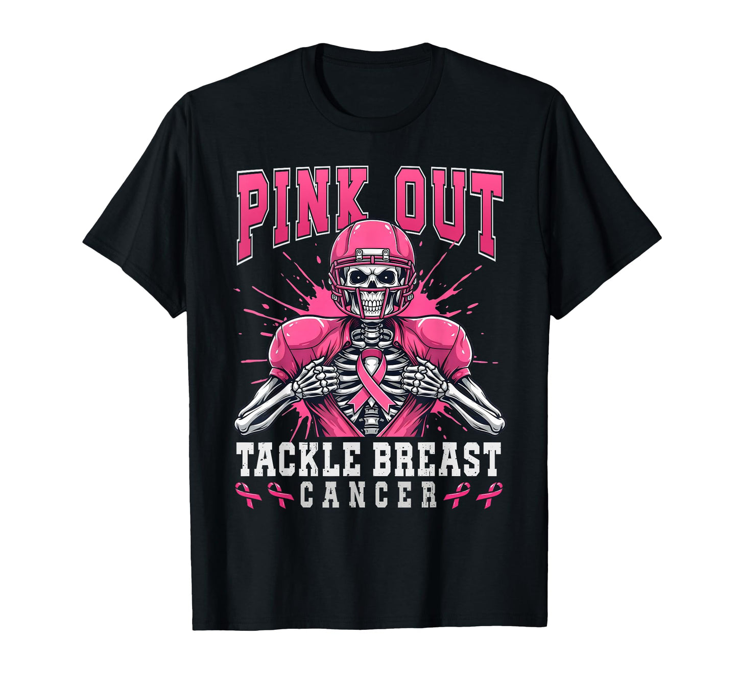 Skeleton Pink Out Tackle Breast Cancer American Football T-Shirt