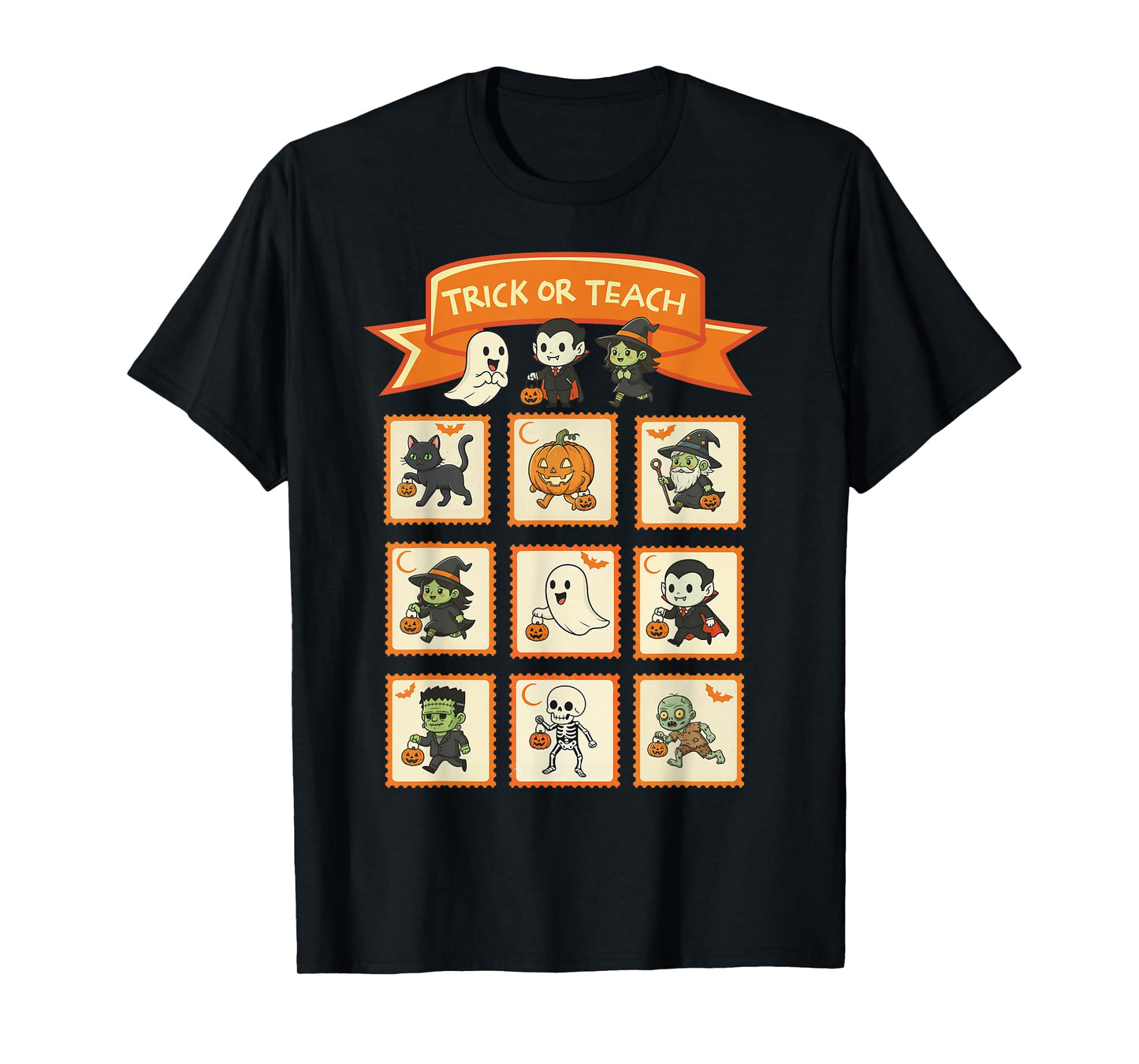 Halloween Teacher Stamps Cute Costumes Trick Or Teach Kids T-Shirt