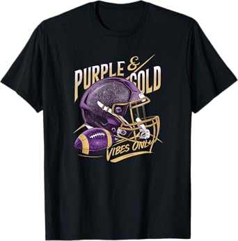Purple & Gold Vibes Only Football Player Team Matching T-Shirt