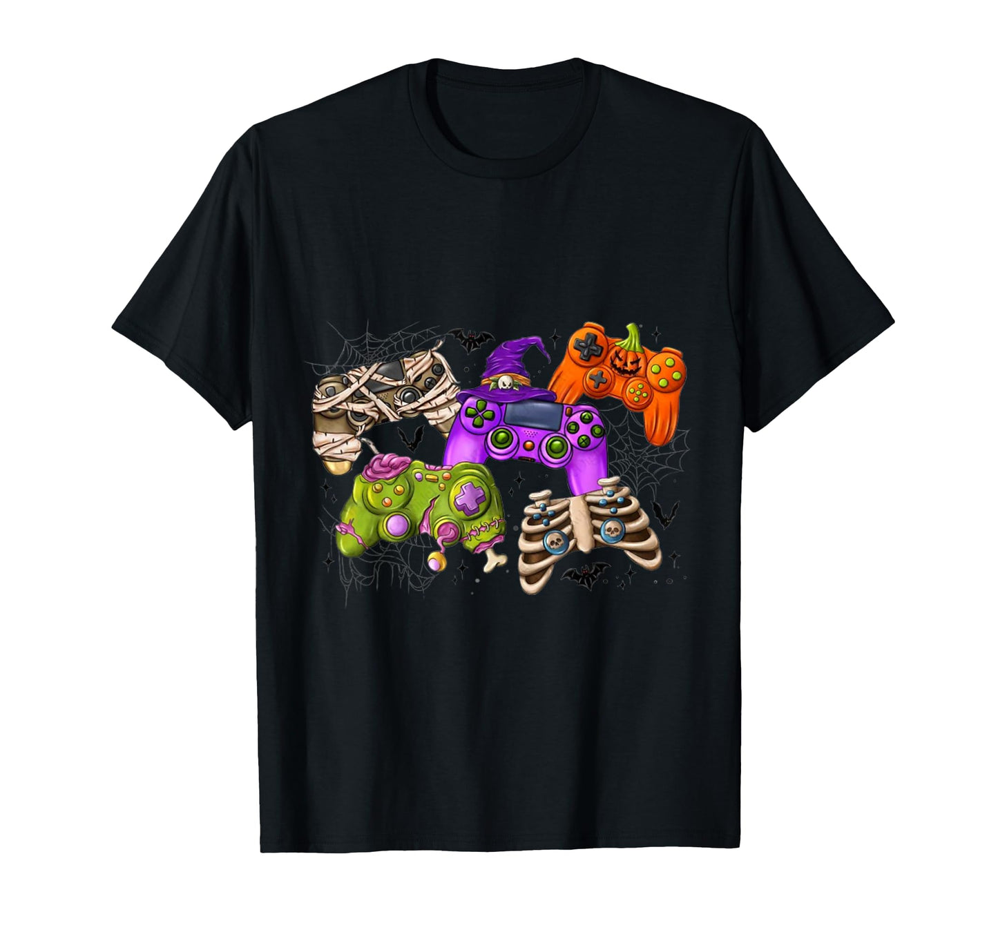 Spooky Skeleton & Zombie Gaming Controllers Halloween T-Shirt