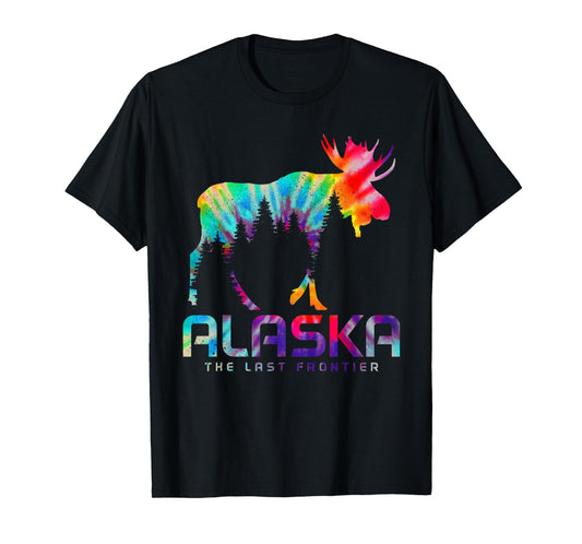 Alaska The Last Frontier Vintage Tie Dye Souvenir Moose T-Shirt