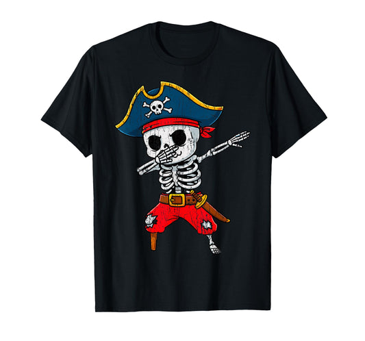 Dabbing Skeleton Pirate Boys Funny Halloween T-Shirt