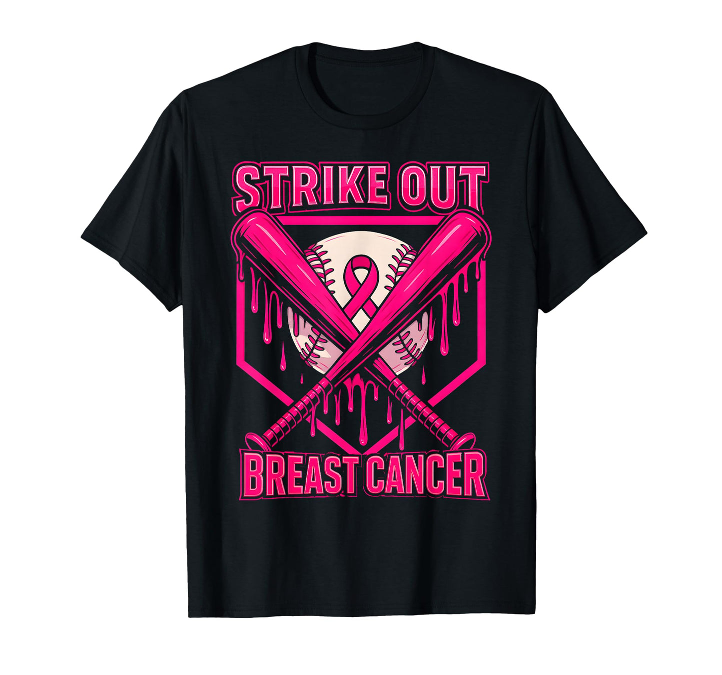 Strike Out Breast Cancer Baseball Ice Cream Drip T-Shirt