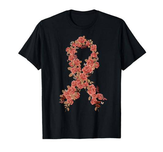 Peach Ribbon Uterine Endometrial Cancer Awareness T-Shirt