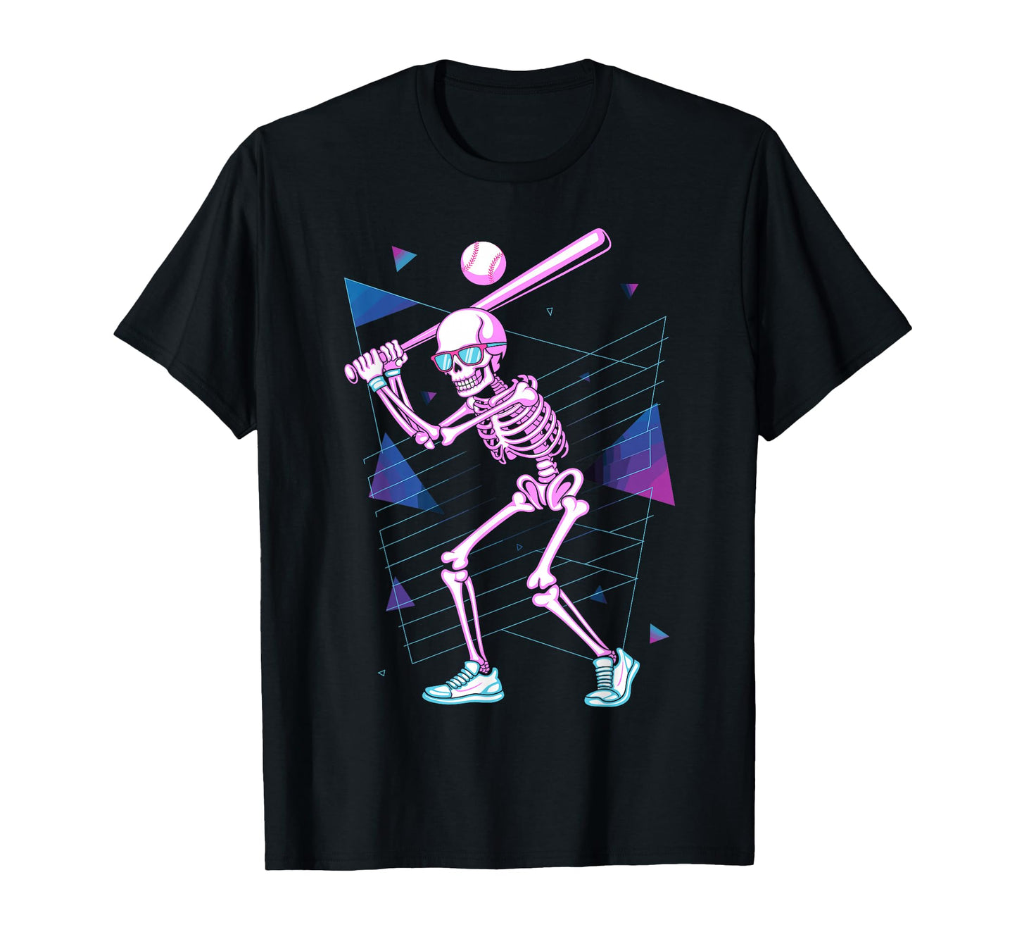 Retro 80s Skeleton Baseball Graphic Vaporwave Swing T-Shirt