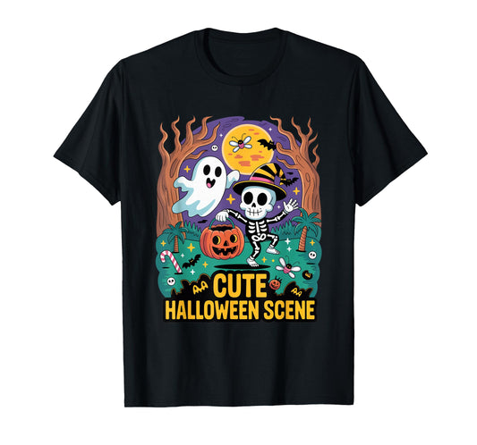 Cute Halloween Dancing Skeleton & Friendly Ghost T-Shirt