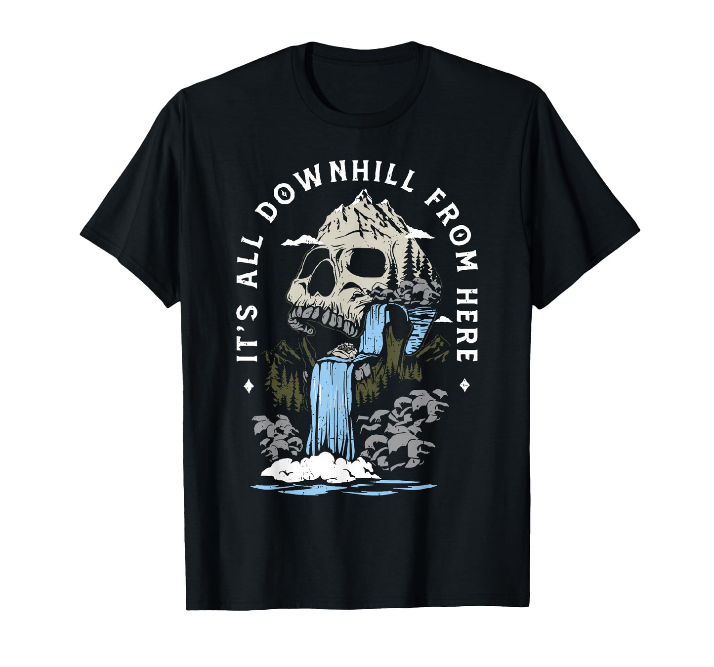 It's All Downhill From Here Funny Skull Natural T-Shirt