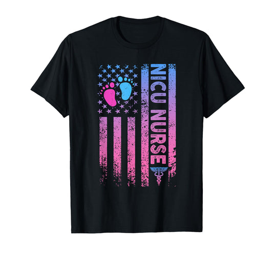 American Flag Neonatal Nursing Student Patriotic Nicu Nurse Women Men T-Shirt