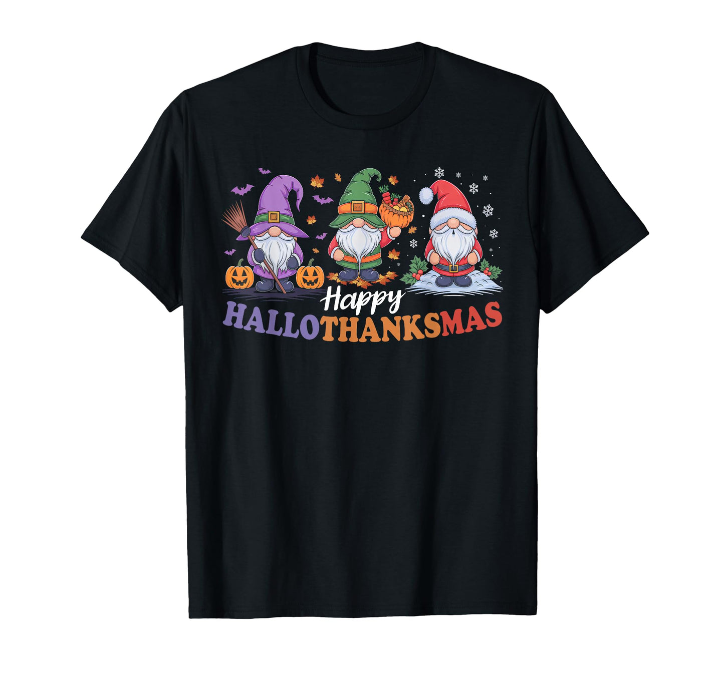 Halloween Thanksgiving Christmas Happy HalloThanksMas Gnomes T-Shirt