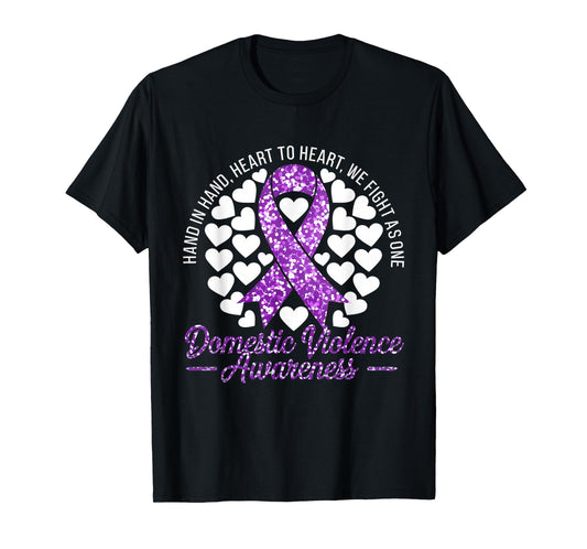 Domestic Violence Awareness We Fight As One Purple Ribbon T-Shirt