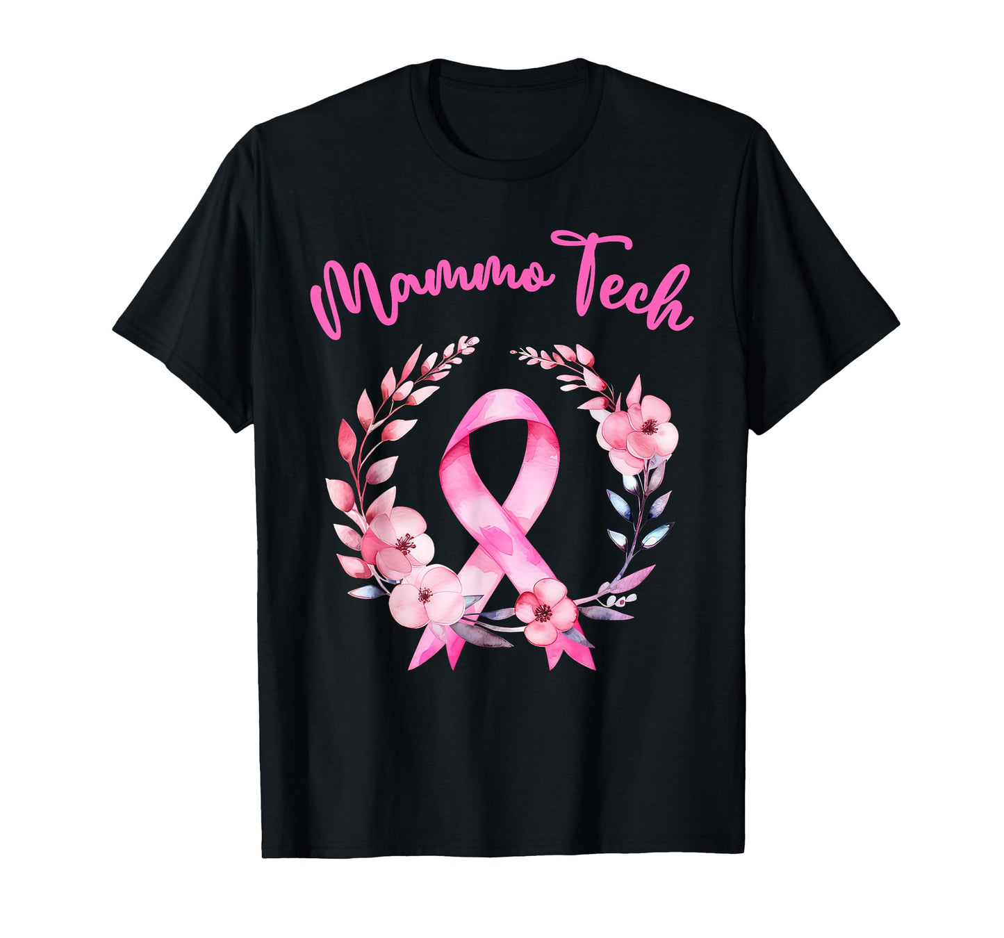 Retro Floral Ribbon Mammo Tech Mammography Technologist T-Shirt