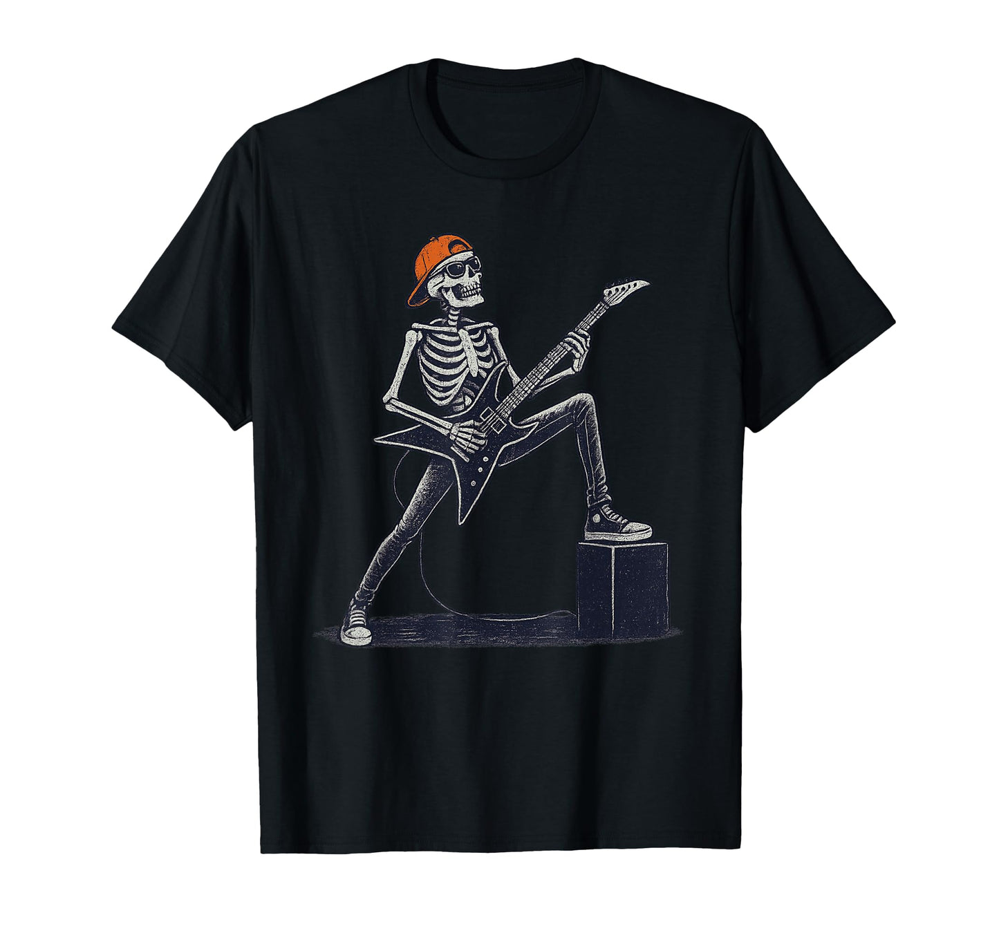 Vintage Halloween Skeleton Guitar Rock Funny Spooky Costume T-Shirt