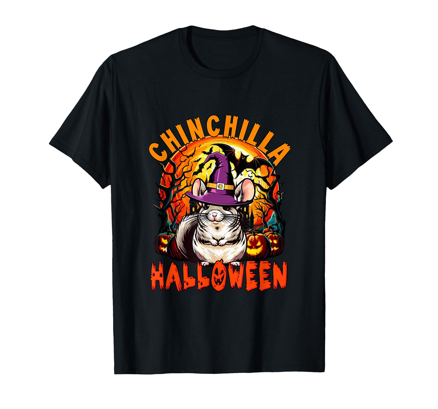 Chinchilla Halloween Cosplay Witch Horror Carved Pumpkins T-Shirt