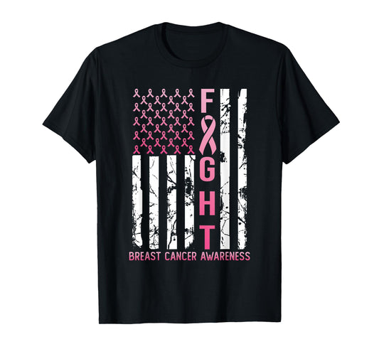 USA Pink Flag Breast Cancer Awareness Month October T-Shirt