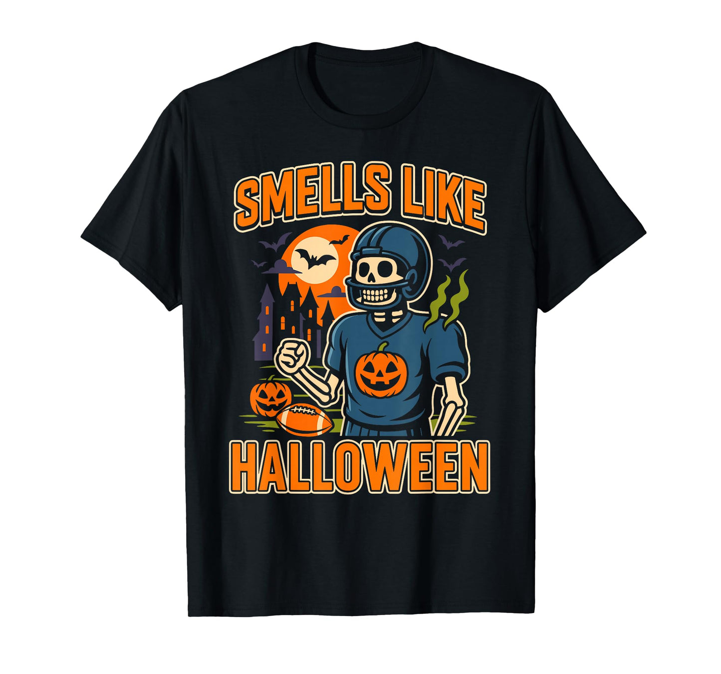 Skeleton Football Stinky Halloween Smells Like Halloween T-Shirt