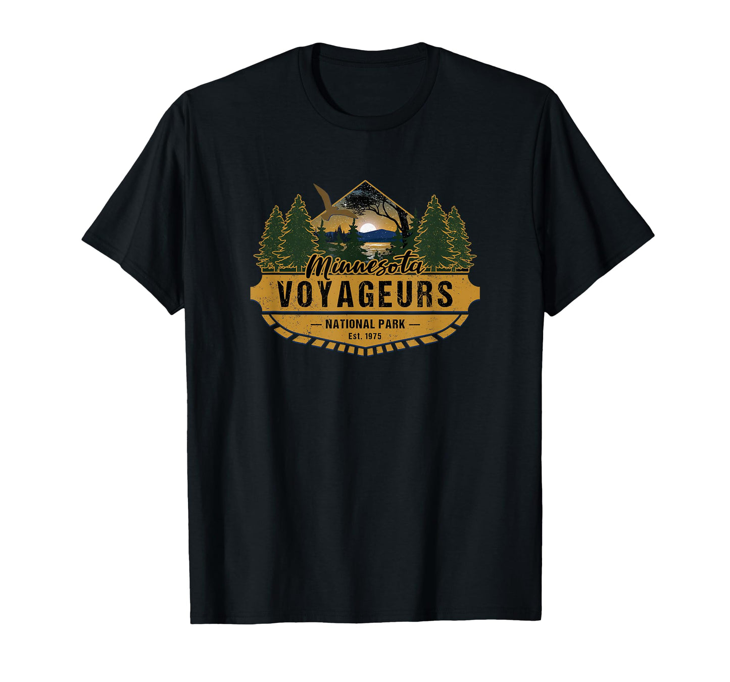 KAEDAM Gifts: Voyageurs National Park Unisex-Adults Kids Black Cotton Short Sleeve Classic Fit T-Shirt