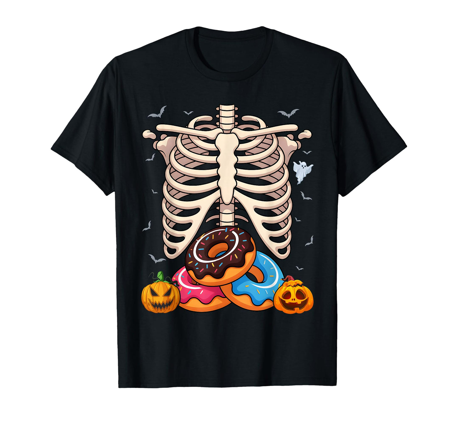Skeleton Donuts Rib Cage Funny Halloween Costume Cosplay T-Shirt