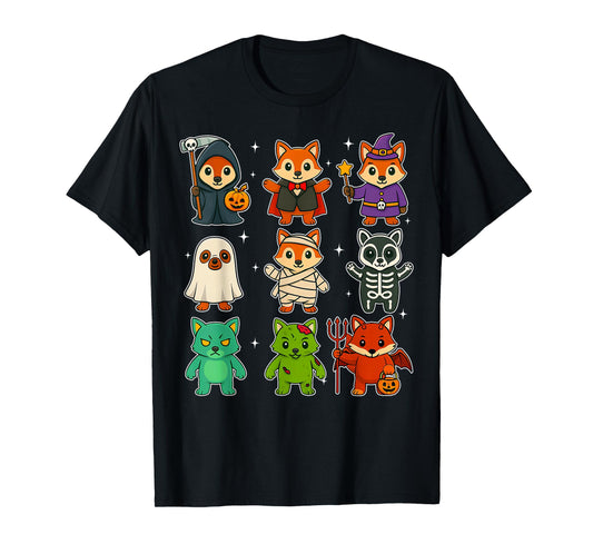 Cute Red Pandas Witch Pumpkin Skeleton Costume Halloween Day T-Shirt