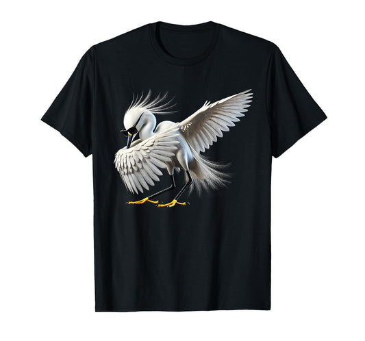 Dabbing Snowy Egret Bird Watcher Lover Birding T-Shirt
