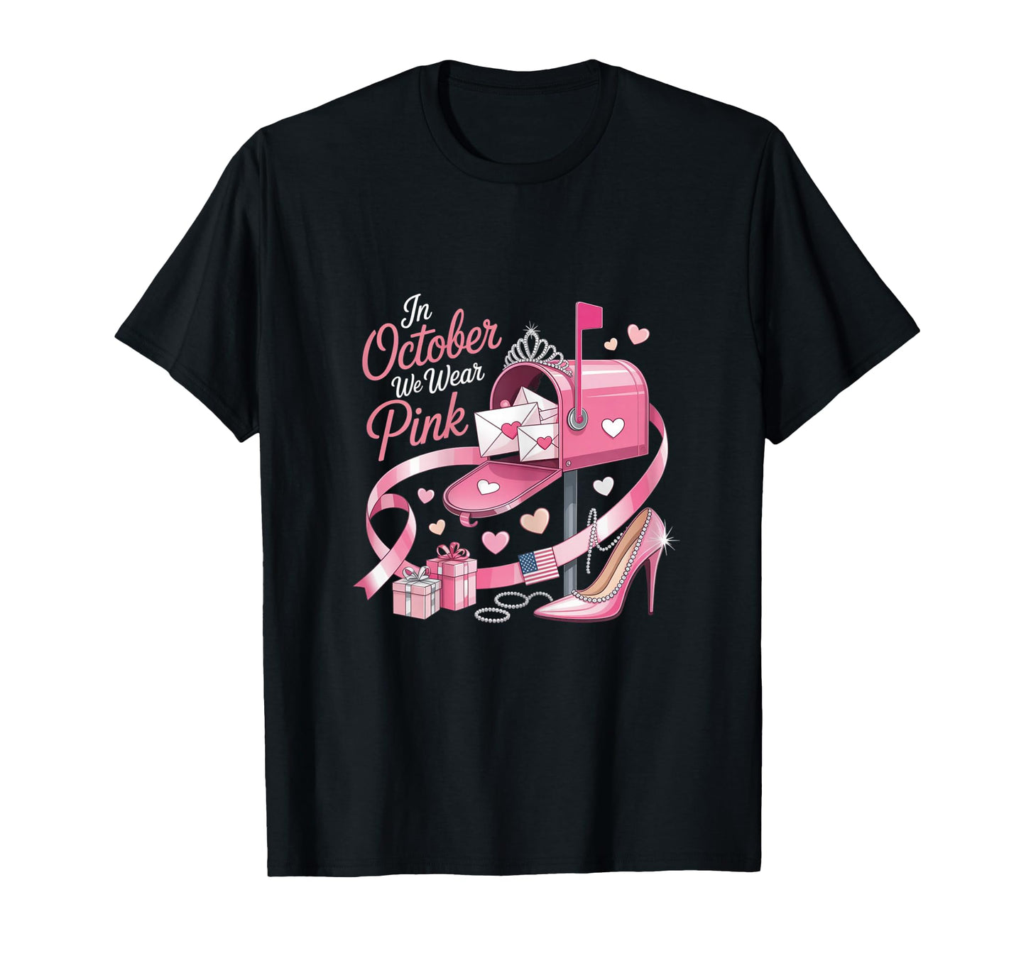 Postal Worker Clerk Breast Cancer Awareness Pink Ribbon T-Shirt