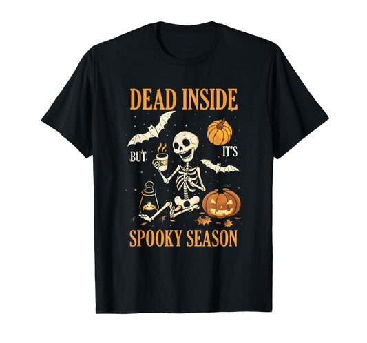 Dead-Inside But Its Spooky Season Spooky Skeleton Bats T-Shirt