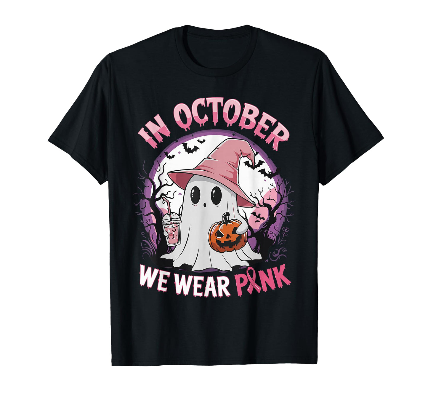 Breast Cancer Shirt for Women in October We Wear Pink Ghost T-Shirt