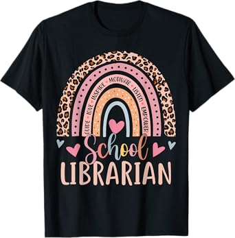 School Librarian Rainbow Leopard Print Funny Librarian T-Shirt