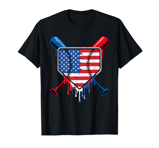 Baseball Drip Boys Ice Cream Patriotic American Flag T-Shirt