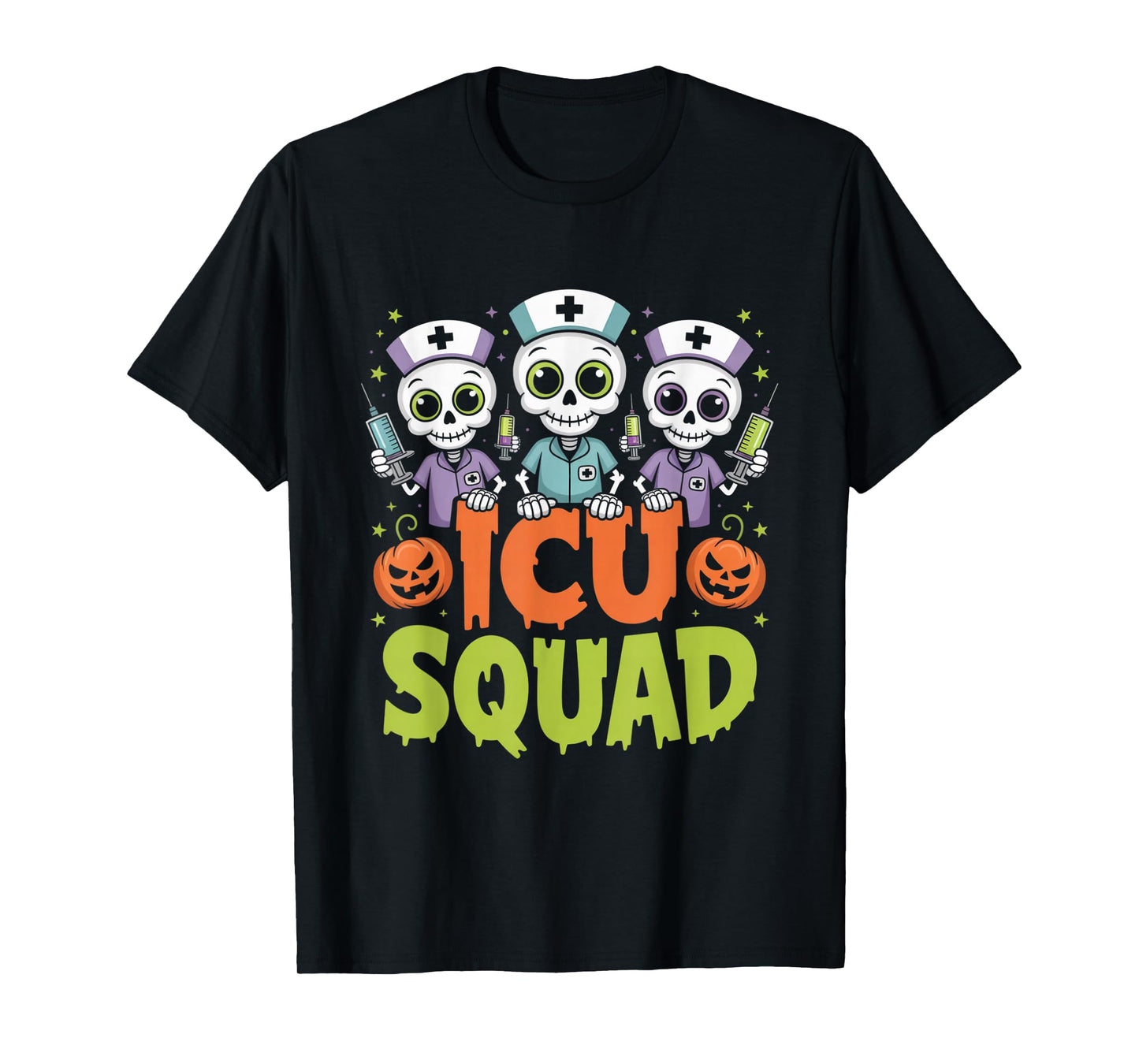 ICU Squad Skeleton Nurse Funny Halloween Costume T-Shirt