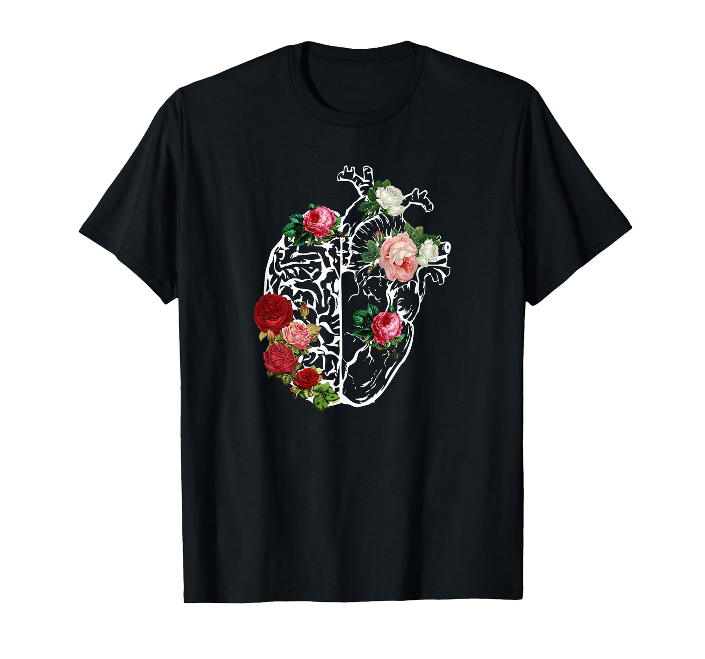 Womens Anatomical Heart_Brain Flowers Florals Anatomy T-Shirt