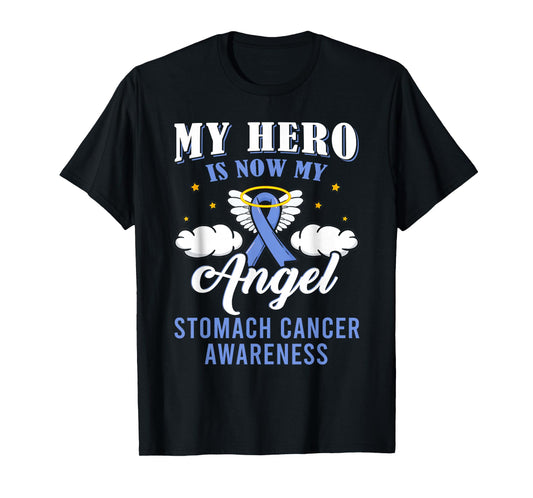 Cute My Hero Is Now My Angel Stomach Cancer Awareness Ribbon T-Shirt