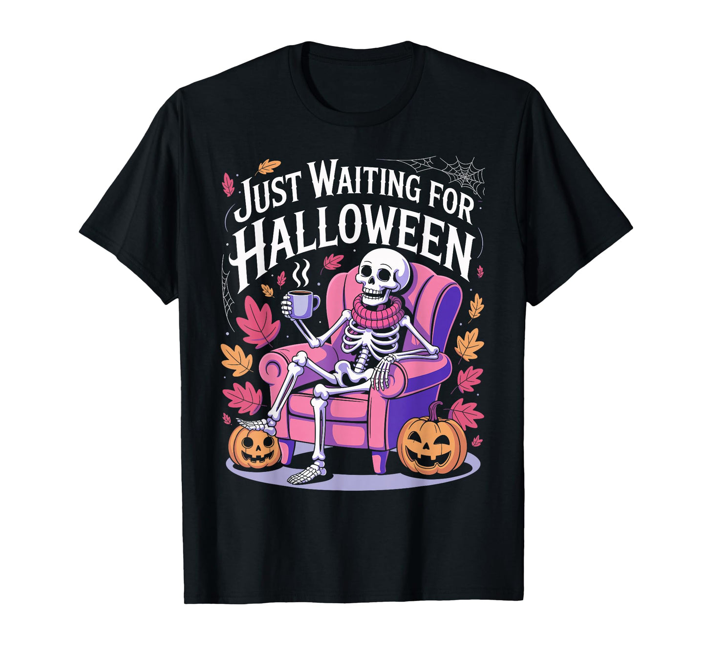 Just Waiting for Halloween Costume Summerween Skeleton Funny T-Shirt