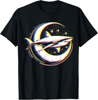 Cosmic Shark In Front Of The Moon - Supernatural Visual Space T-Shirt