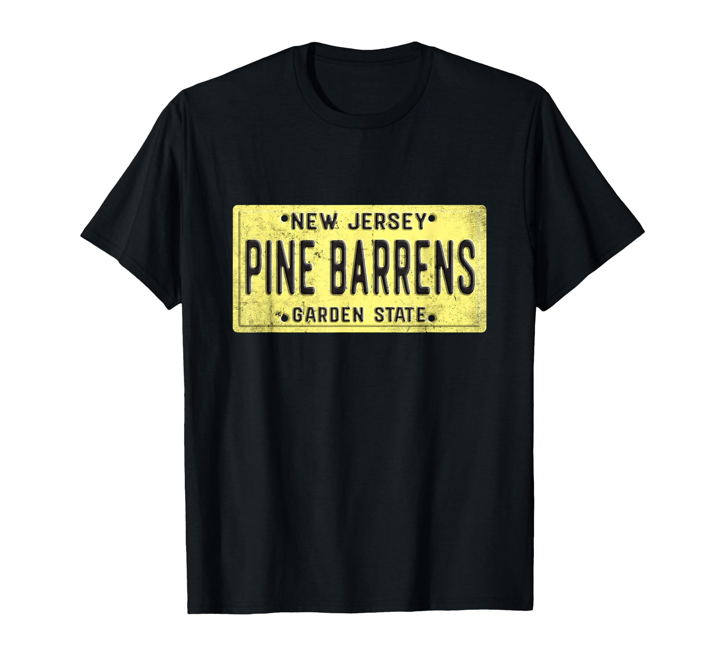 Pine Barrens New Jersey Retro Distressed NJ License Plate T-Shirt