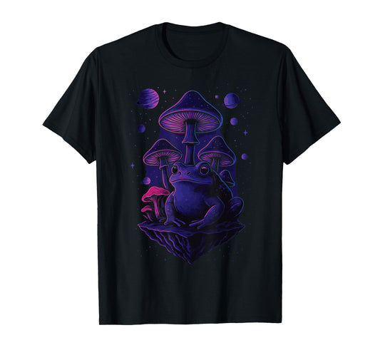 Frog Mushroom Cosmic Cottagecore Mycology Art Aesthetic T-Shirt