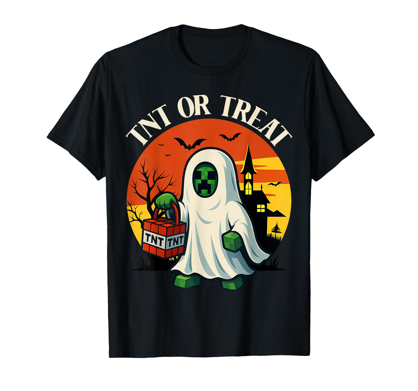 Kids Halloween Gamer Pixel TNT or Treat Ghost Candy Boy Girl T-Shirt