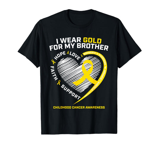 Kids I Wear Gold For My Brother Childhood Cancer Awareness T-Shirt