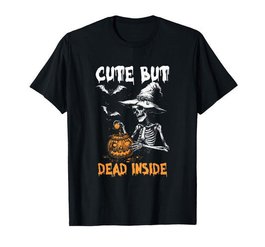 Cute But Dead-Inside Spooky Skeleton Halloween Design Bats T-Shirt