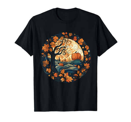 Cottagecore Pumpkins Leaves Trees Fall Women's Graphic T-Shirt