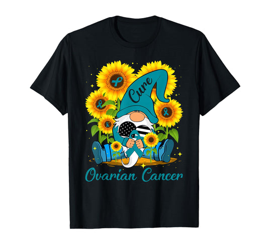 Cure Ovarian Cancer Awareness Day Fighter Gnome Teal Ribbon T-Shirt