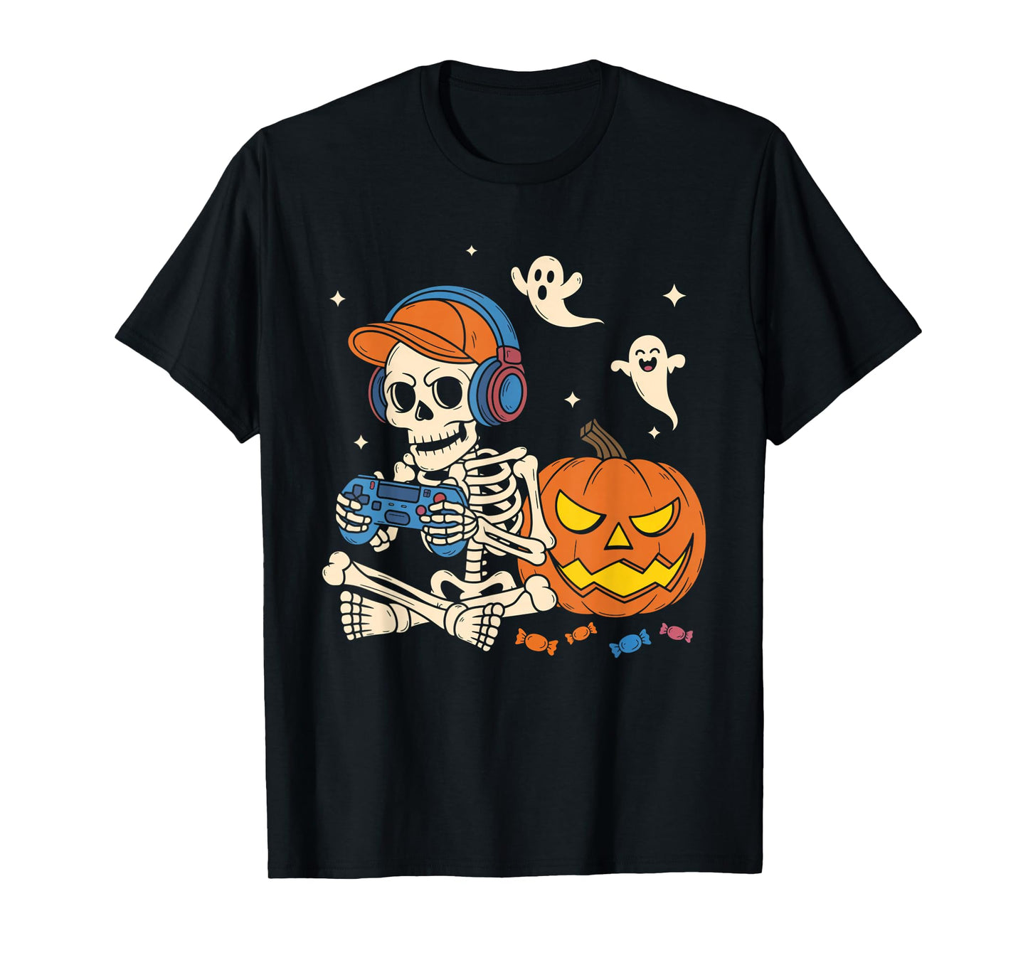 Halloween Shirts Cool Teen Boy Skeleton Gaming Men Halloween T-Shirt