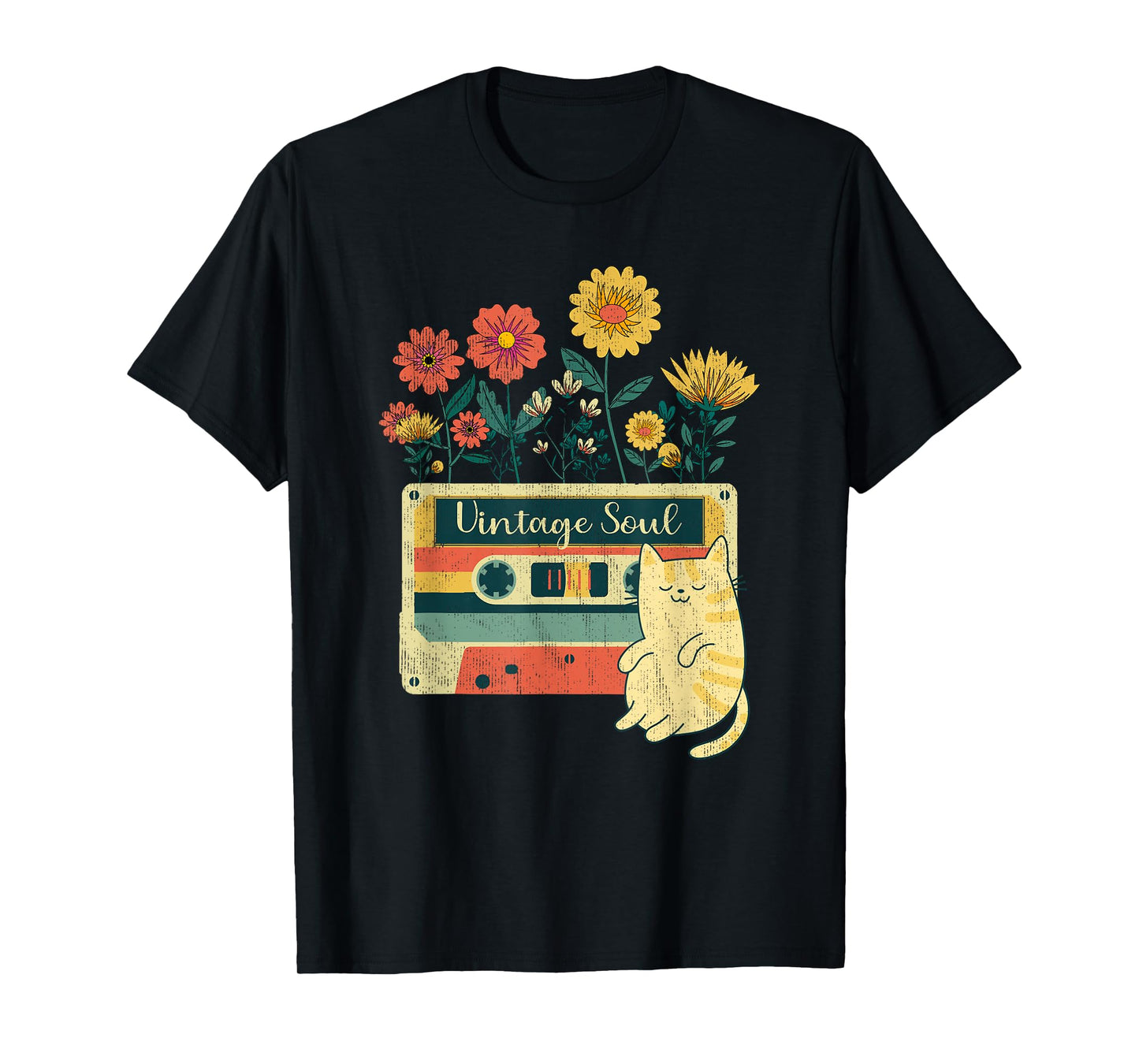 Vintage Cat Shirt for women - Retro Soul Flowers Wildflower T-Shirt