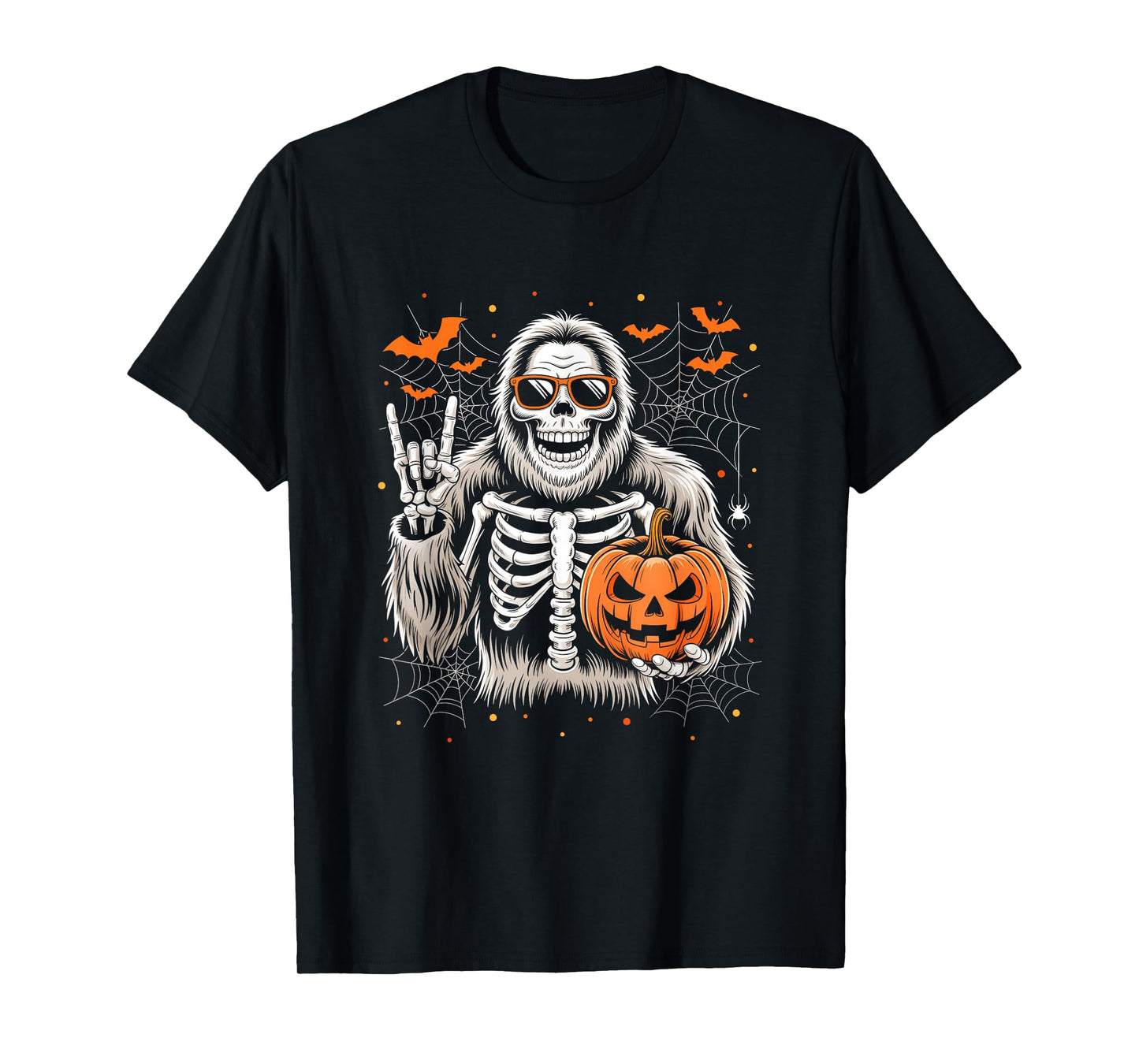 Spooky Bigfoot Skeleton Halloween Costume Pumpkin Boys Mens T-Shirt