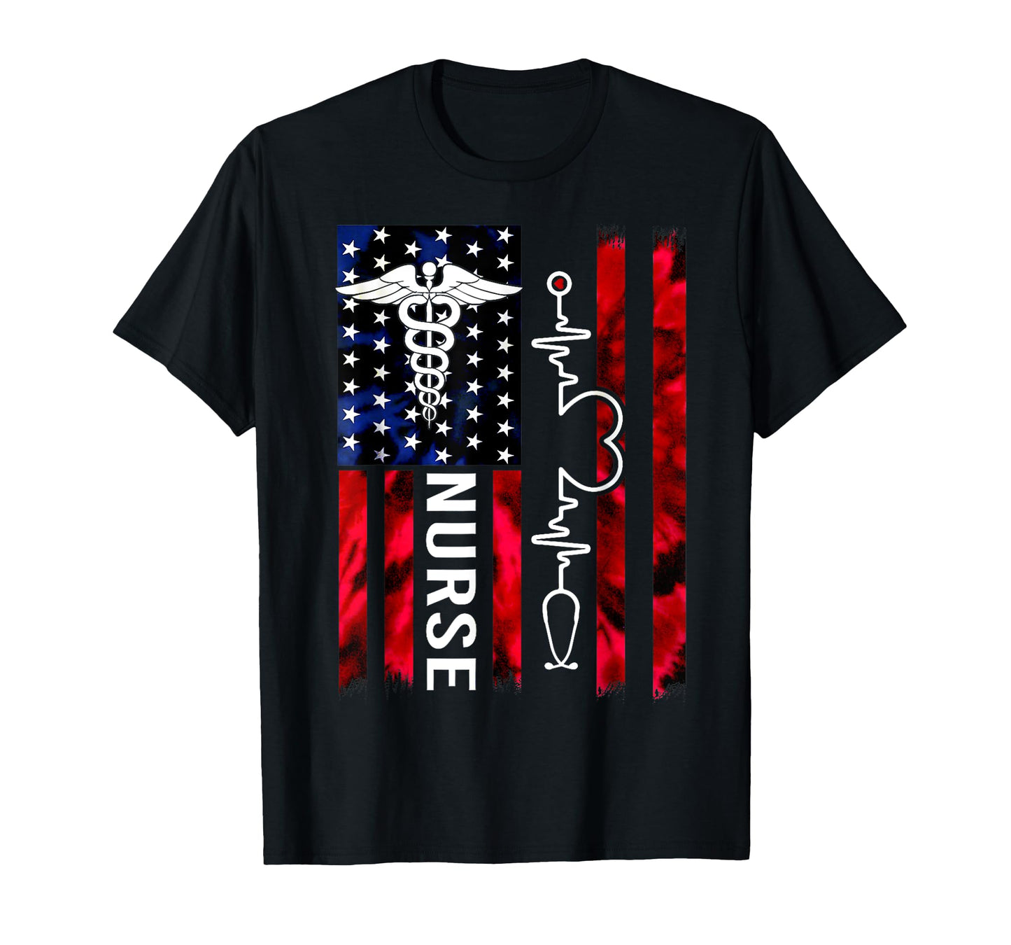 Cute Nurse USA Flag Stethoscope Heartbeat American Nurse Fun T-Shirt