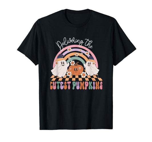 Delivering Cutest Pumpkins Ghost Halloween Labor & Delivery T-Shirt
