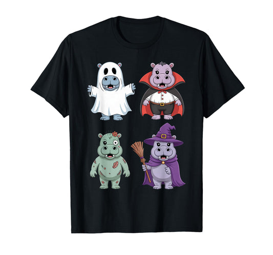 Cute Hippo Halloween Costume Boo Witch Skeleton Boys Girls T-Shirt
