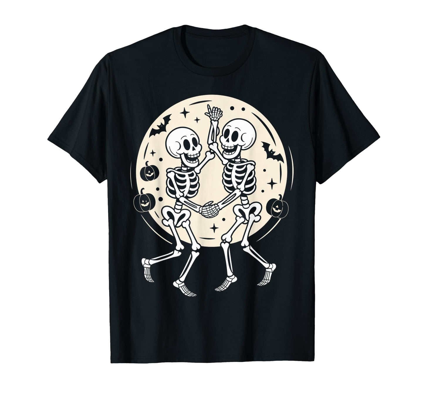 Funny Fall Halloween Dancing Skeletons Spooky Skull Moon T-Shirt
