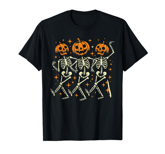Dance Pumpkin Skeleton Scary Halloween Men Women Boys Girl T-Shirt