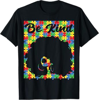 Be Kind Autism Awareness Afro Girl African american puzzle T-Shirt
