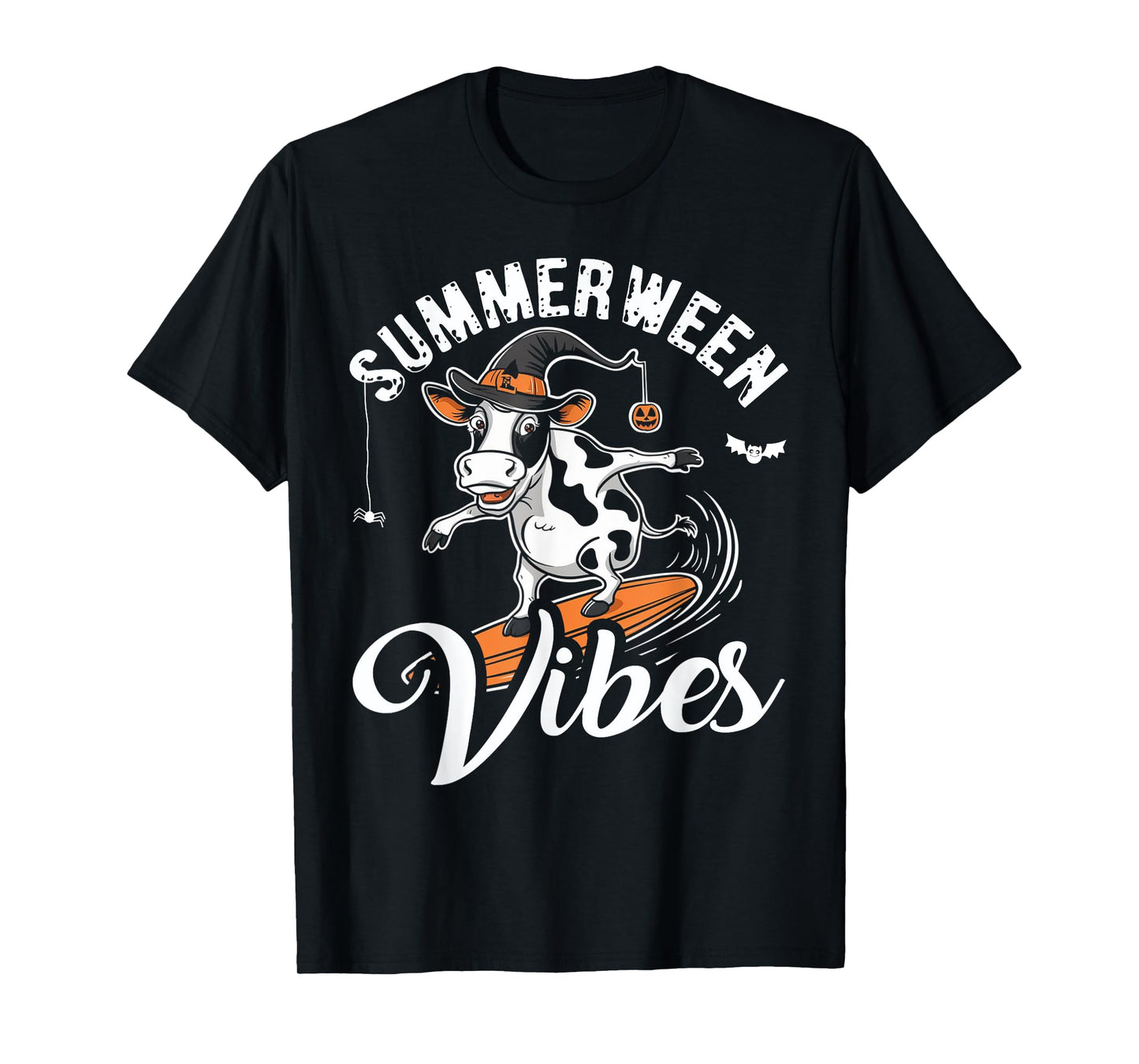 Summerween Vibes Funny Cow Surfing Summer Halloween Vacation T-Shirt